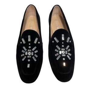 Stuart Weitzman Black Velour Crystal Embellished Loafers Womens Size 9.5